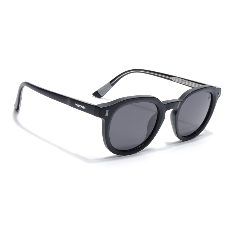 Round Polarized Sunglasses for Men & Women (Black Lens | Black Frame - PMG7920)