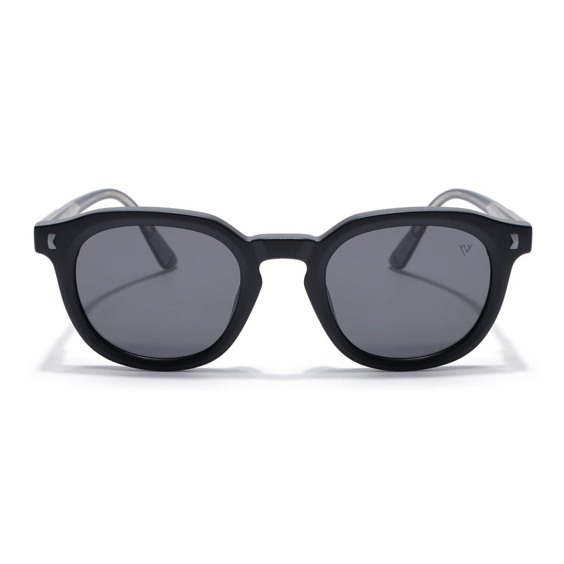 Round Polarized Sunglasses for Men & Women (Black Lens | Black Frame - PMG7920)