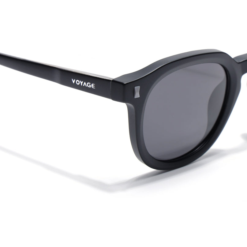 Round Polarized Sunglasses for Men & Women (Black Lens | Black Frame - PMG7920)