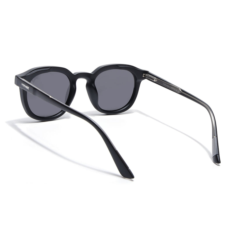 Round Polarized Sunglasses for Men & Women (Black Lens | Black Frame - PMG7920)