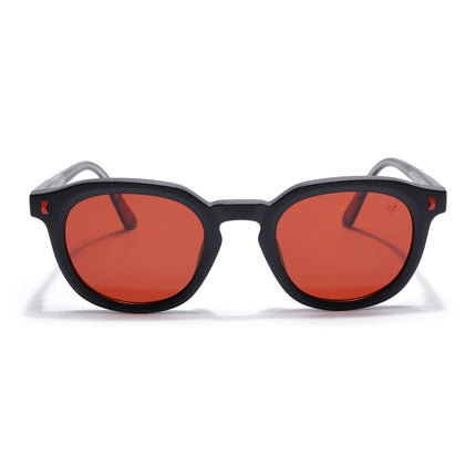 Round Polarized Sunglasses for Men & Women (Red Lens | Black Frame - PMG7921)