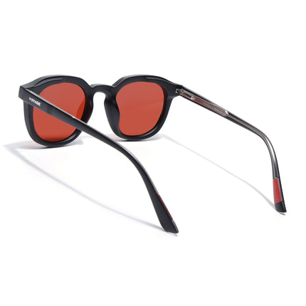 Round Polarized Sunglasses for Men & Women (Red Lens | Black Frame - PMG7921)