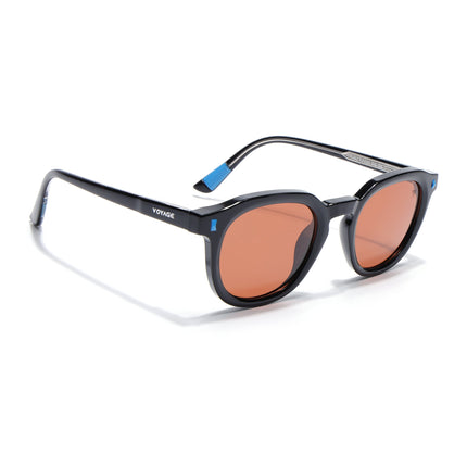 Round Polarized Sunglasses for Men & Women (Orange Lens | Black Frame - PMG7922)