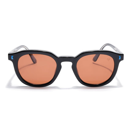 Round Polarized Sunglasses for Men & Women (Orange Lens | Black Frame - PMG7922)