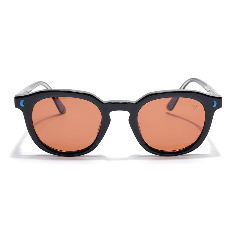 Round Polarized Sunglasses for Men & Women (Orange Lens | Black Frame - PMG7922)