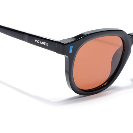 Round Polarized Sunglasses for Men & Women (Orange Lens | Black Frame - PMG7922)