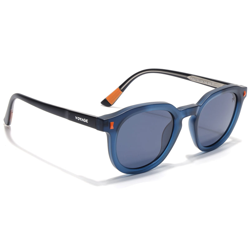 Round Polarized Sunglasses for Men & Women (Blue Lens | Blue Frame - PMG7924)