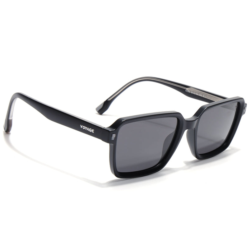Rectangle Polarized Sunglasses for Men & Women (Black Lens | Black Frame - PMG7941)