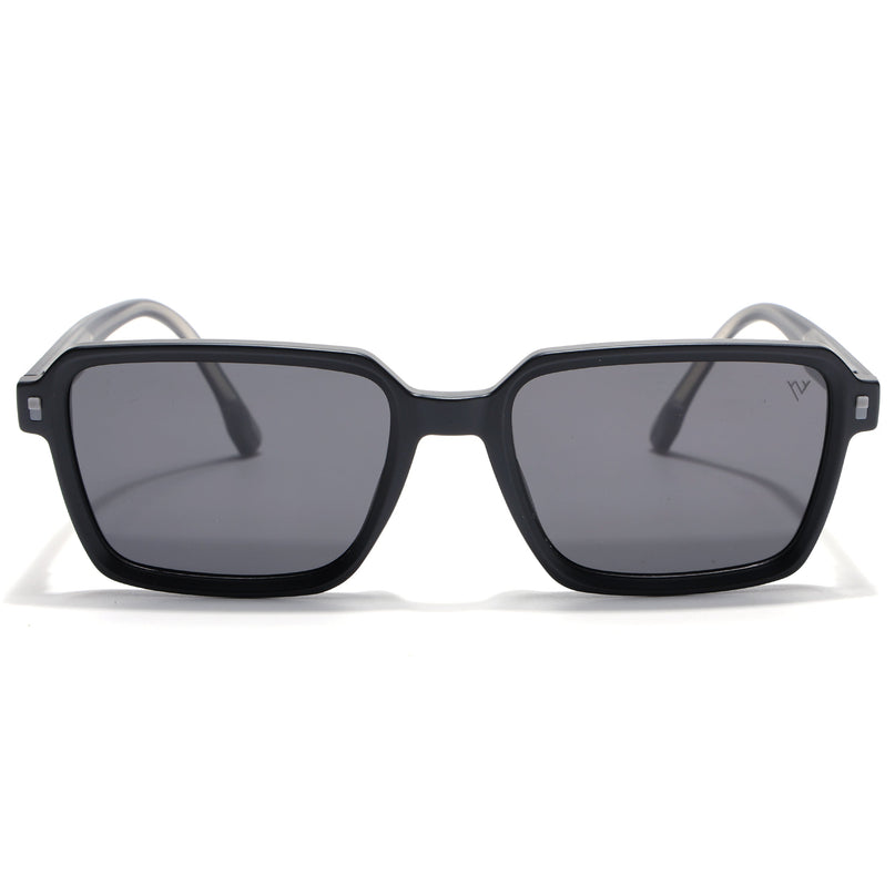 Rectangle Polarized Sunglasses for Men & Women (Black Lens | Black Frame - PMG7941)