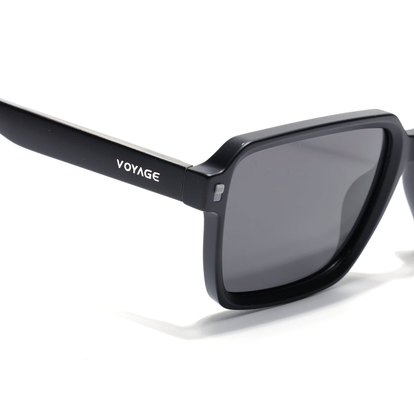 Rectangle Polarized Sunglasses for Men & Women (Black Lens | Black Frame - PMG7941)