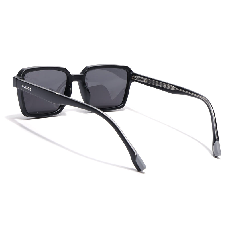 Rectangle Polarized Sunglasses for Men & Women (Black Lens | Black Frame - PMG7941)