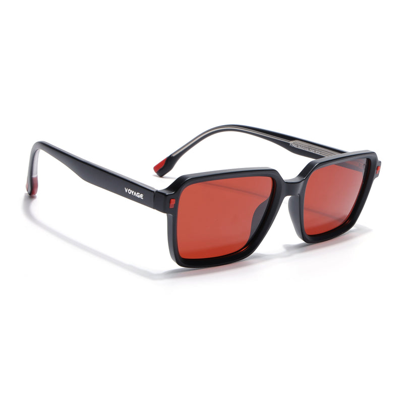 Rectangle Polarized Sunglasses for Men & Women (Red Lens | Black Frame - PMG7942)