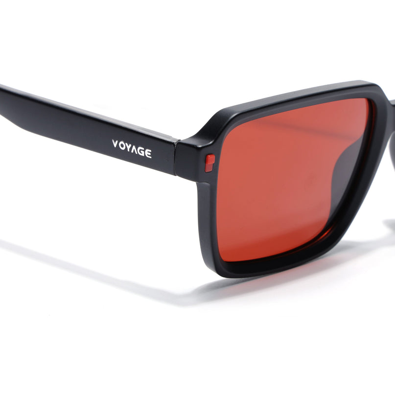 Rectangle Polarized Sunglasses for Men & Women (Red Lens | Black Frame - PMG7942)