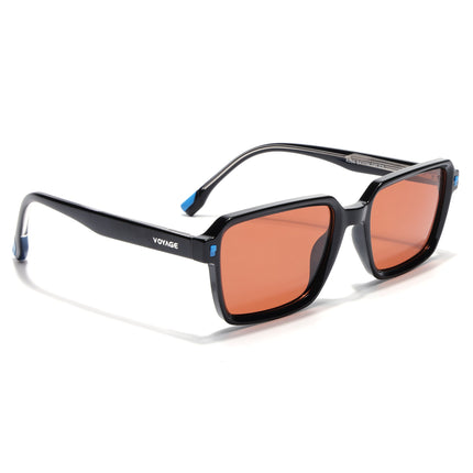Rectangle Polarized Sunglasses for Men & Women (Brown Lens | Black Frame - PMG7943)