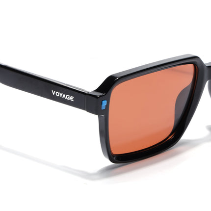 Rectangle Polarized Sunglasses for Men & Women (Brown Lens | Black Frame - PMG7943)