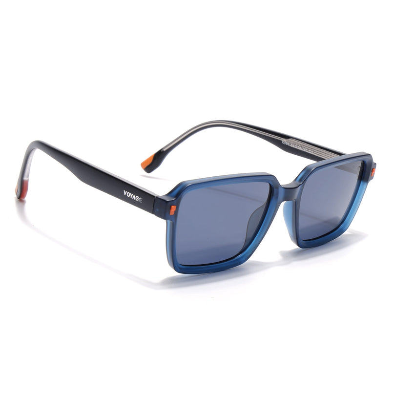 Rectangle Polarized Sunglasses for Men & Women (Blue Lens | Blue Frame - PMG7945)