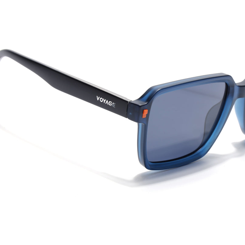 Rectangle Polarized Sunglasses for Men & Women (Blue Lens | Blue Frame - PMG7945)
