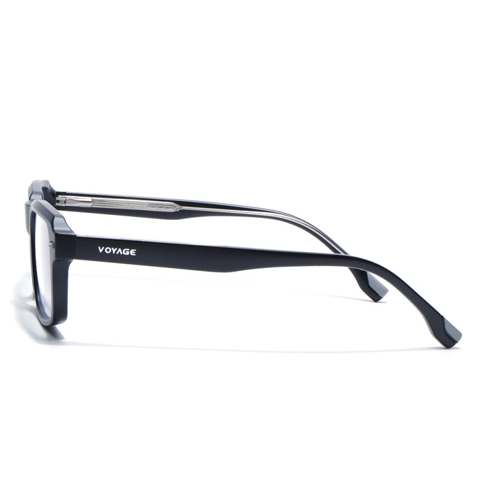 Voyage Black Rectangle Eyeglasses for Men & Women (K068FMG8049)