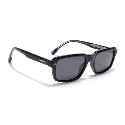 Rectangle Polarized Sunglasses for Men & Women (Black Lens | Black Frame - PMG7891)