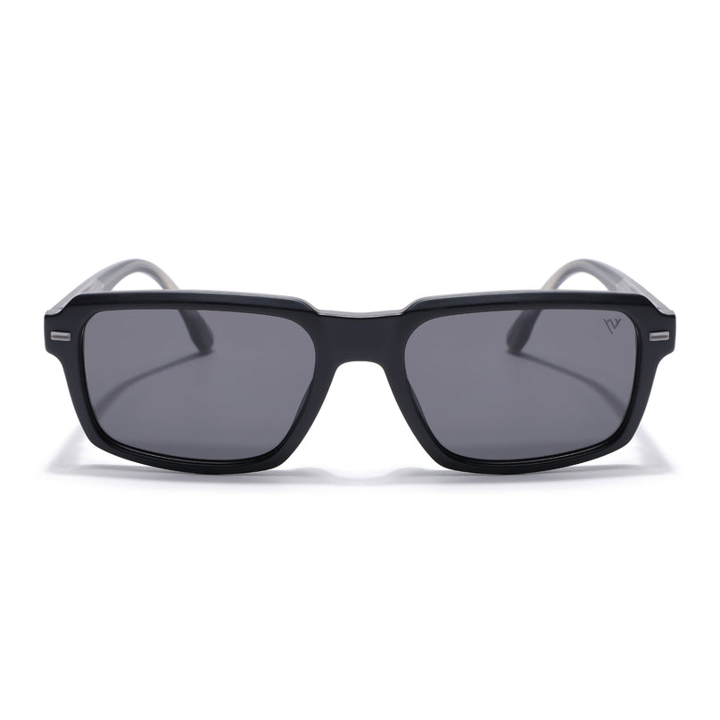 Rectangle Polarized Sunglasses for Men & Women (Black Lens | Black Frame - PMG7891)