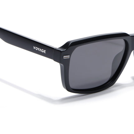 Rectangle Polarized Sunglasses for Men & Women (Black Lens | Black Frame - PMG7891)