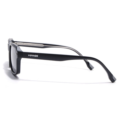 Rectangle Polarized Sunglasses for Men & Women (Black Lens | Black Frame - PMG7891)