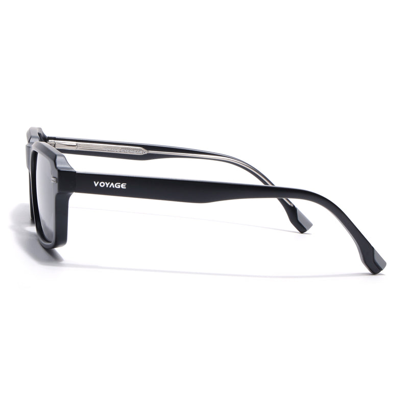 Rectangle Polarized Sunglasses for Men & Women (Black Lens | Black Frame - PMG7891)