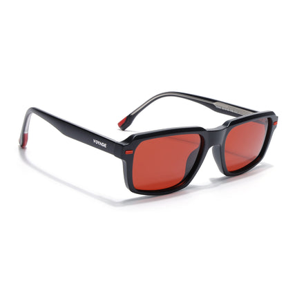 Rectangle Polarized Sunglasses for Men & Women (Red Lens | Black Frame - PMG7892)