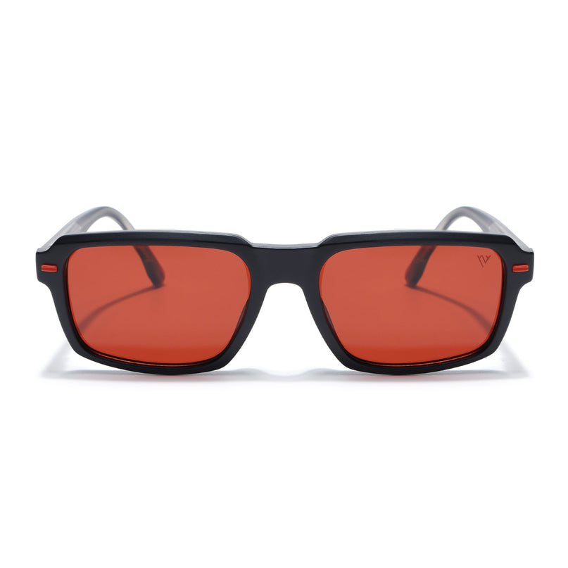 Rectangle Polarized Sunglasses for Men & Women (Red Lens | Black Frame - PMG7892)