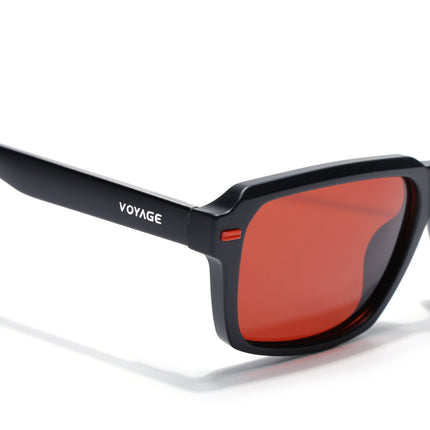Rectangle Polarized Sunglasses for Men & Women (Red Lens | Black Frame - PMG7892)