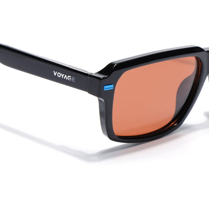 Rectangle Polarized Sunglasses for Men & Women (Orange Lens | Black Frame - PMG7893)