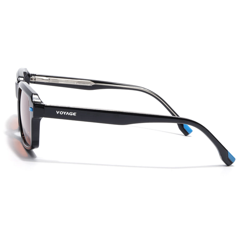 Rectangle Polarized Sunglasses for Men & Women (Orange Lens | Black Frame - PMG7893)