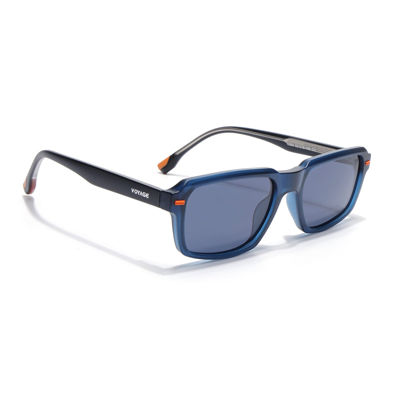 Rectangle Polarized Sunglasses for Men & Women (Blue Lens | Blue Frame - PMG7894)