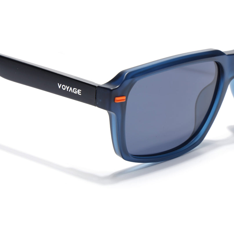 Rectangle Polarized Sunglasses for Men & Women (Blue Lens | Blue Frame - PMG7894)