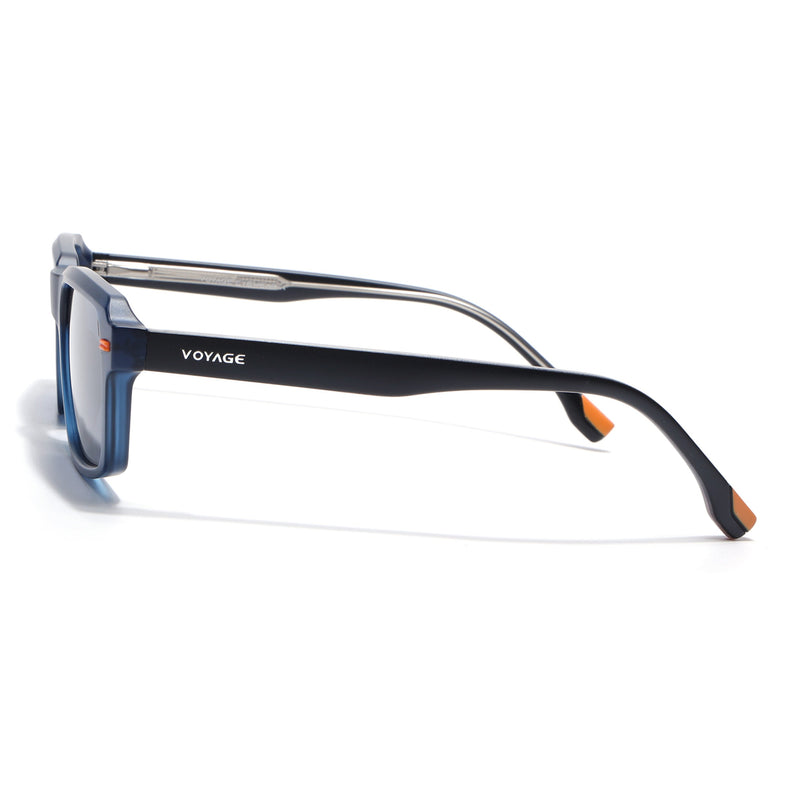 Rectangle Polarized Sunglasses for Men & Women (Blue Lens | Blue Frame - PMG7894)