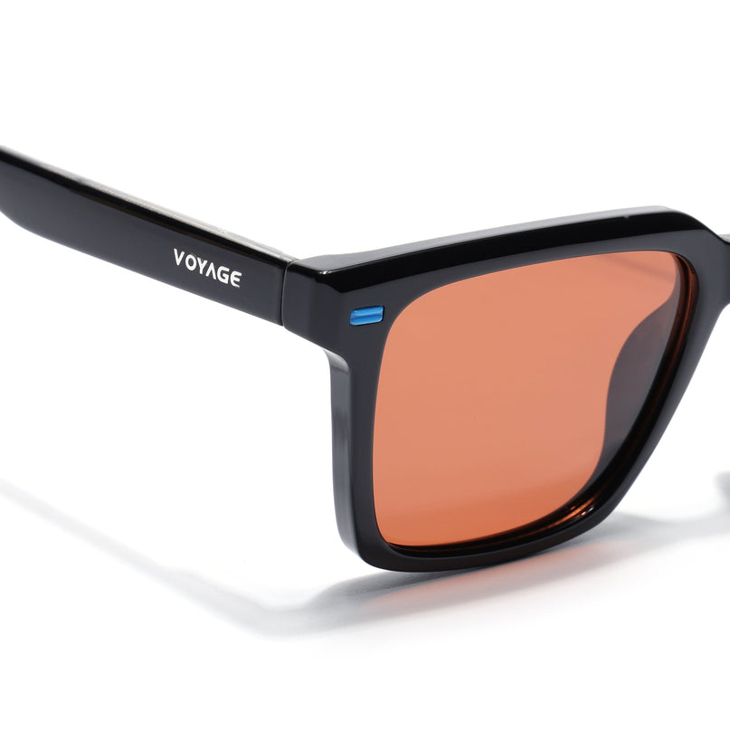 Wayfarer Polarized Sunglasses for Men & Women (Orange Lens | Black Frame - PMG7857)