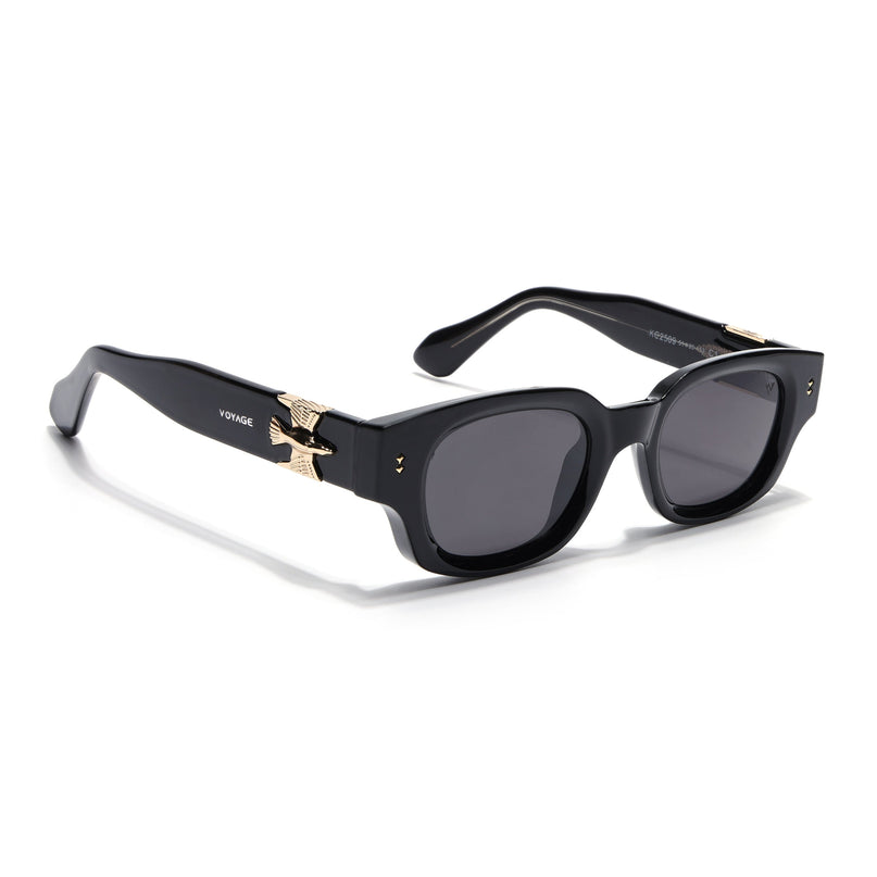 Rectangle Polarized Sunglasses for Men & Women (Black Lens | Black Frame - PMG7849)