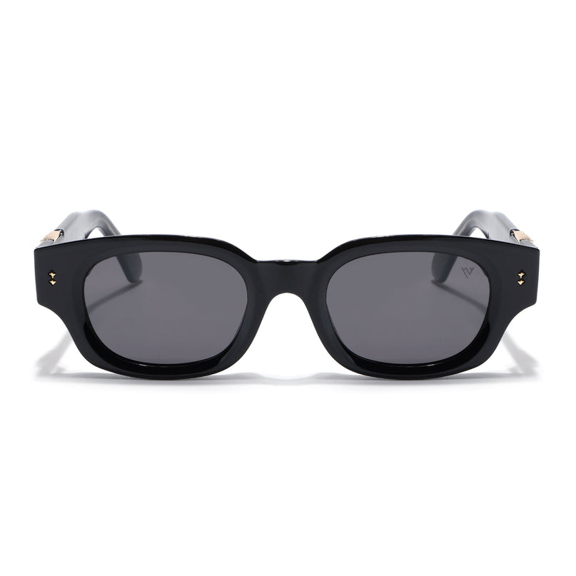 Rectangle Polarized Sunglasses for Men & Women (Black Lens | Black Frame - PMG7849)