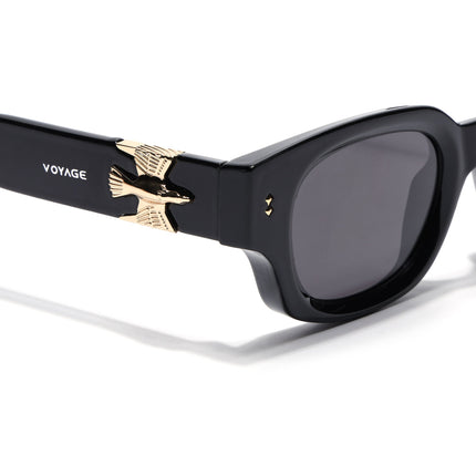 Rectangle Polarized Sunglasses for Men & Women (Black Lens | Black Frame - PMG7849)