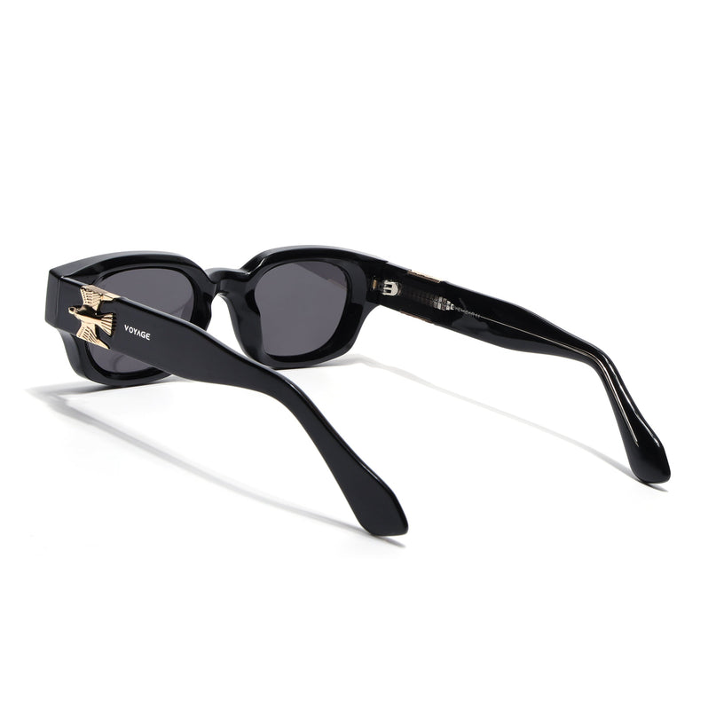Rectangle Polarized Sunglasses for Men & Women (Black Lens | Black Frame - PMG7849)