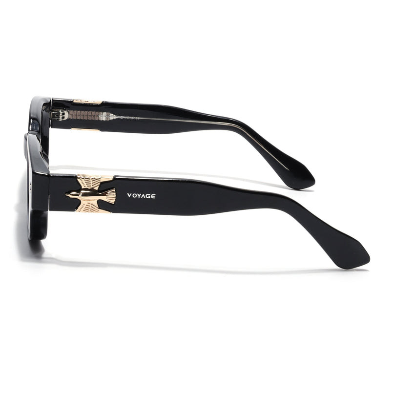 Rectangle Polarized Sunglasses for Men & Women (Black Lens | Black Frame - PMG7849)