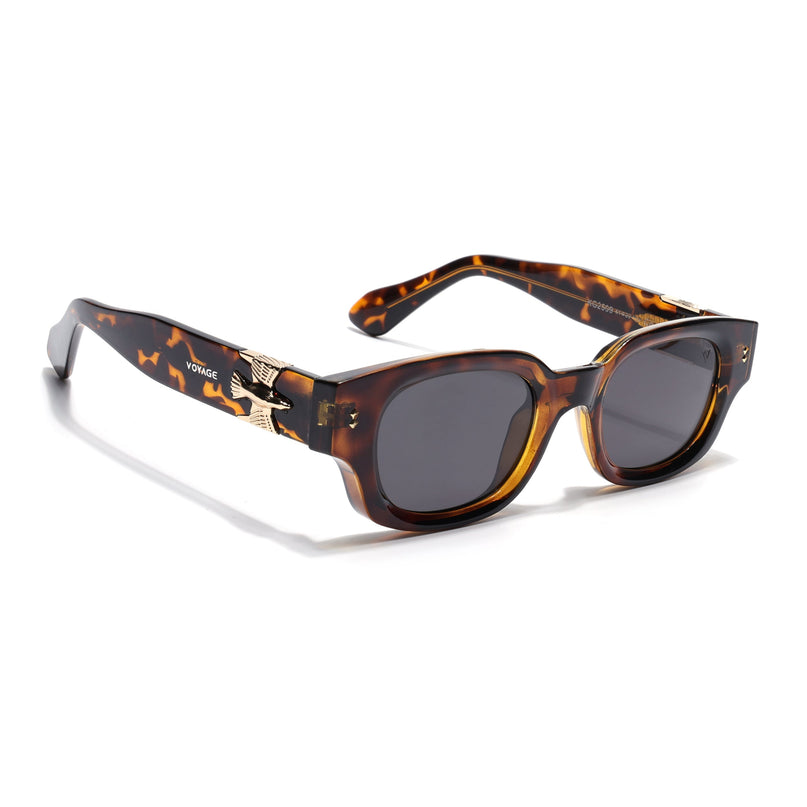 Rectangle Polarized Sunglasses for Men & Women (Black Lens | Demi Brown Frame - PMG7850)