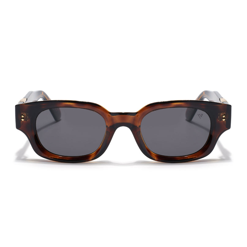 Rectangle Polarized Sunglasses for Men & Women (Black Lens | Demi Brown Frame - PMG7850)