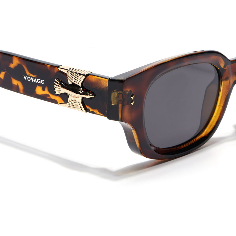 Rectangle Polarized Sunglasses for Men & Women (Black Lens | Demi Brown Frame - PMG7850)