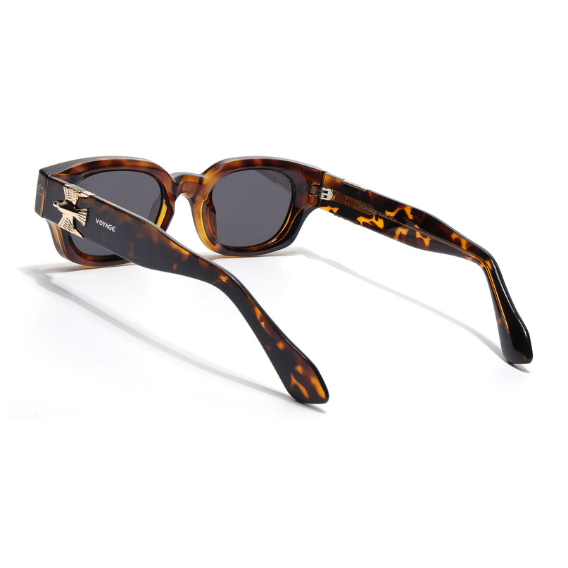 Rectangle Polarized Sunglasses for Men & Women (Black Lens | Demi Brown Frame - PMG7850)