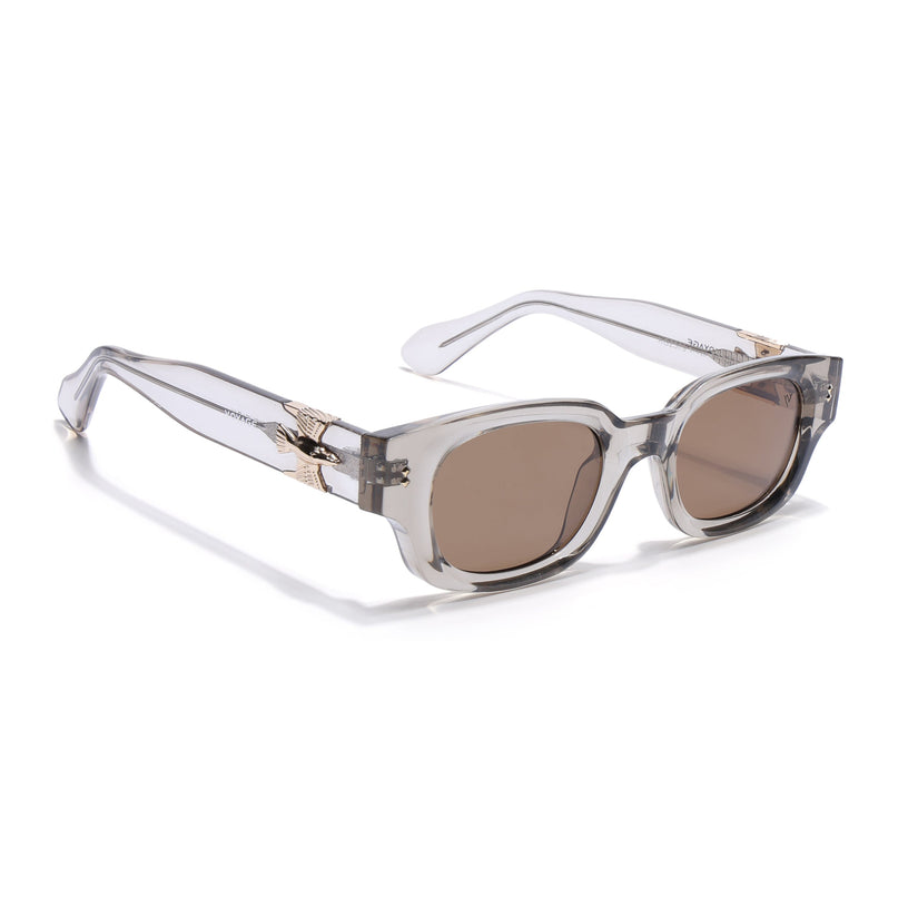 Rectangle Polarized Sunglasses for Men & Women (Brown Lens | Grey Frame - PMG7852)