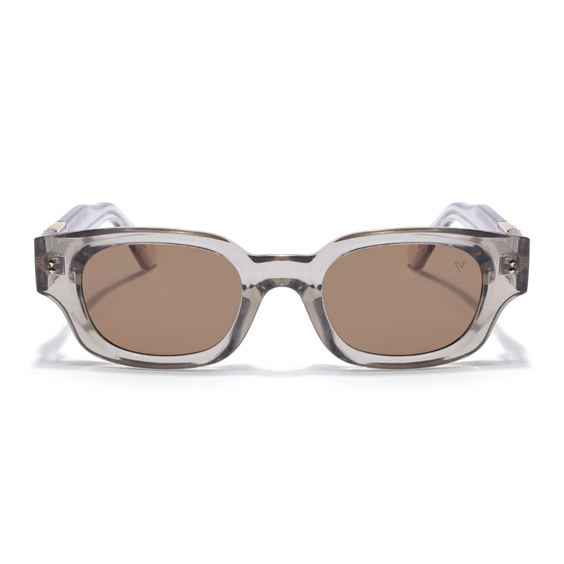 Rectangle Polarized Sunglasses for Men & Women (Brown Lens | Grey Frame - PMG7852)