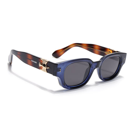 Rectangle Polarized Sunglasses for Men & Women (Black Lens | Blue Frame - PMG7853)