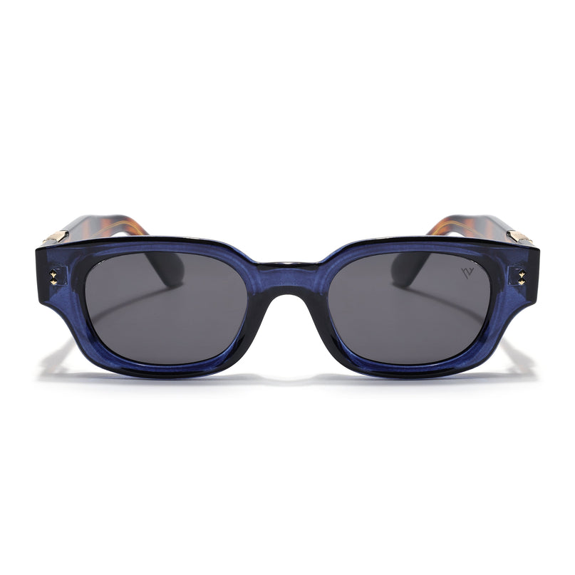 Rectangle Polarized Sunglasses for Men & Women (Black Lens | Blue Frame - PMG7853)