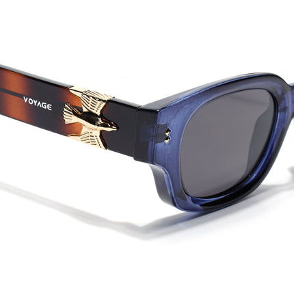 Rectangle Polarized Sunglasses for Men & Women (Black Lens | Blue Frame - PMG7853)
